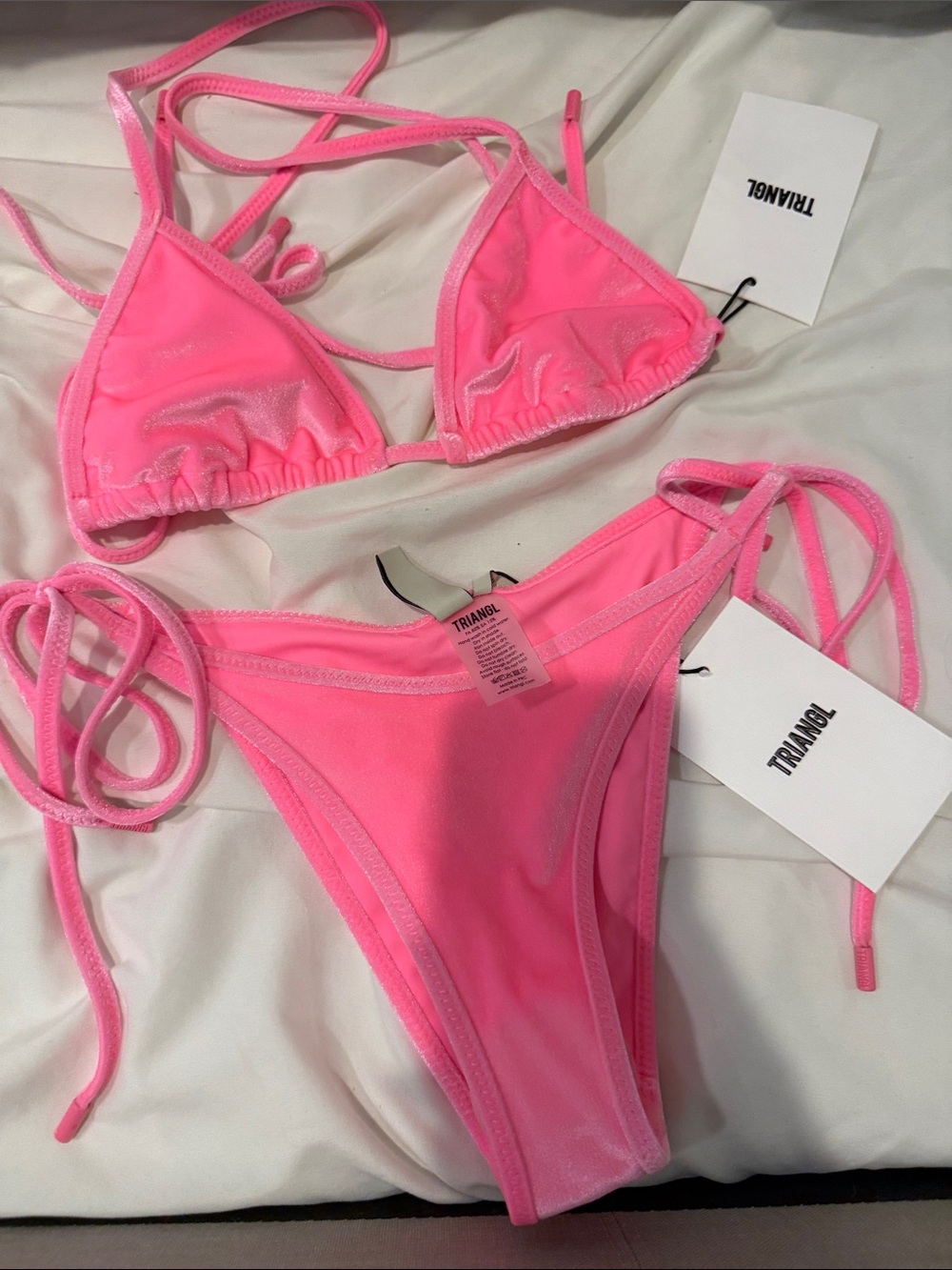 NWT triangl swimwear vinca - pink candy velvet triangle bikini set xs
